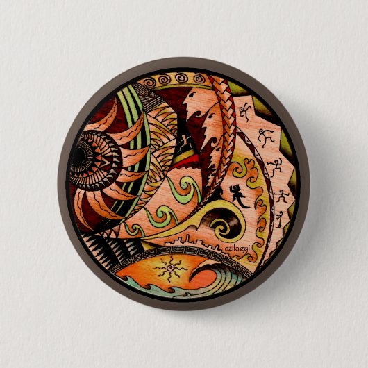 Badge Rond 5 Cm tatouage Océanie en bois (Devant)