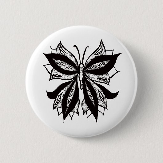 Badge Rond 5 Cm Tatouage Tribal Noir Et Blanc Papillon (Devant)