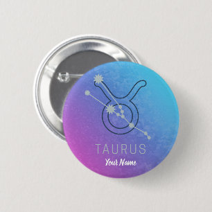 Badge Rond 5 Cm Taurus Zodiac Star Sign Watercolor Horoscope