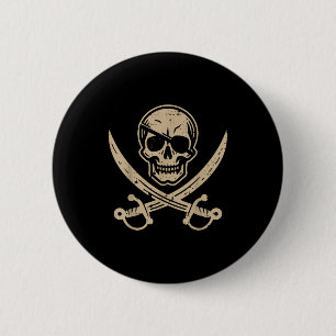 Badge Rond 5 Cm Taux Crâne Cache-œil Épées Croisées Vintage Hommes