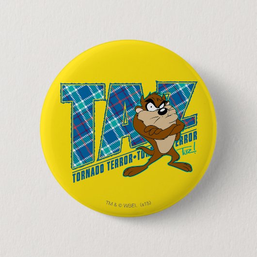 Badge Rond 5 Cm TAZ™ Tornado Terreur Plaid (Devant)