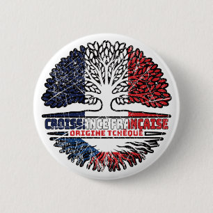 Badge Rond 5 Cm Tchéquie France France Arbre Drapeau
