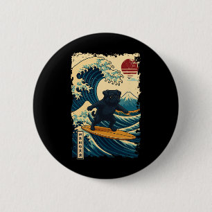 Badge Rond 5 Cm Tchern noir japonais vague de Kanagawa surfant mam