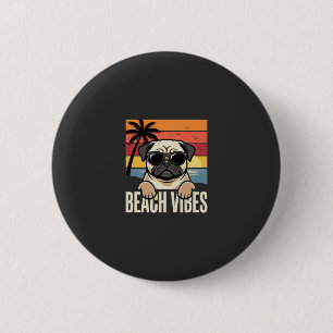 Badge Rond 5 Cm Tchiens de Pug ambiance de plage Coucher de soleil