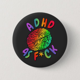 Badge Rond 5 Cm TDAH comme F*ck Rainbow Brain