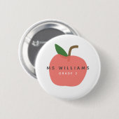Badge Rond 5 Cm Teacher Apple | Custom Grade Name Cute Modern Fun (Devant & derrière)