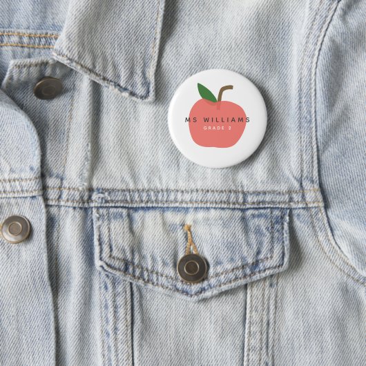 Badge Rond 5 Cm Teacher Apple | Custom Grade Name Cute Modern Fun (En situation)