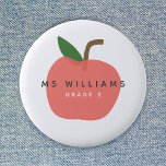 Badge Rond 5 Cm Teacher Apple | Custom Grade Name Cute Modern Fun<br><div class="desc">Un badge design graphique simple, élégant et vibrant aux fruits de pomme dans un style minimaliste amusant, tendance, scandinave dans les tons ou rose et vert rouge qui peut être facilement personnalisé avec votre nom d'enseignant en remplaçant "Ms Williams" et un slogan en remplaçant "Grade 2" pour faire un cadeau...</div>