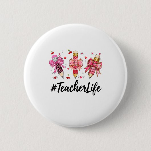 Badge Rond 5 Cm Teacher Valentine Coquette Bow Teacher Valentines  (Devant)