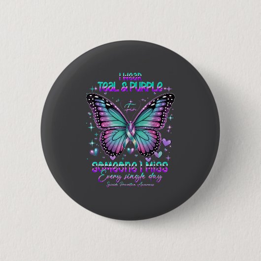 Badge Rond 5 Cm Teal N Purple Butterfly Suicide Prevention Awarene (Devant)