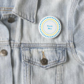 Badge Rond 5 Cm Team Boy Baby Shower Blue & Yellow Polka Dots  (En situation)