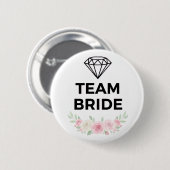 Badge Rond 5 Cm Team Bride Diamond and Flowers Button Pin (Devant & derrière)