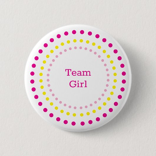 Badge Rond 5 Cm Team Girl Pink Yellow Dots Gender Reveal Party (Devant)