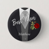 Badge Rond 5 Cm Team Groom Tuxedo Suit - Rose rouge (Devant)