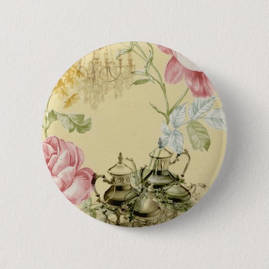 Badge Rond 5 Cm Teapot Tea Party Paris Floral (Devant)