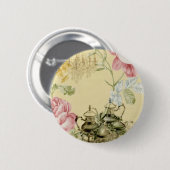 Badge Rond 5 Cm Teapot Tea Party Paris Floral (Devant & derrière)