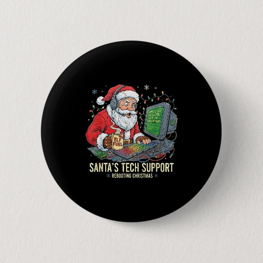 Badge Rond 5 Cm Tech Support Rebooting s Computer Santa Santa Humo (Devant)
