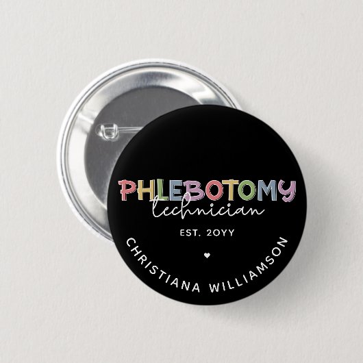 Badge Rond 5 Cm Technicien en pharmacie sur mesure PBT Phlebotomie (Devant & derrière)