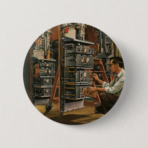 Badge Rond 5 Cm Technicien radio d'entreprise vintage réparant de 