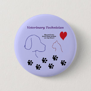 Badge Rond 5 Cm Technicien vétérinaire - empreintes de pattes sur