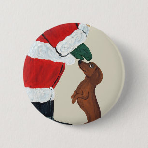 Badge Rond 5 Cm Teckel et Père Noël