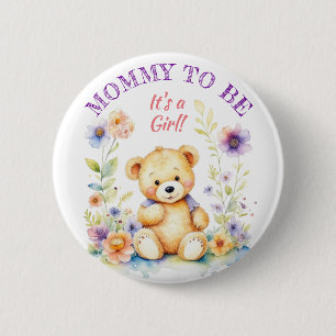 Badge Rond 5 Cm Teddy Bear Fille Baby shower Maman à être