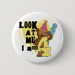 Badge Rond 5 Cm Teddy Bear I'm 4 Anniversaire Tshirts and Gifts
