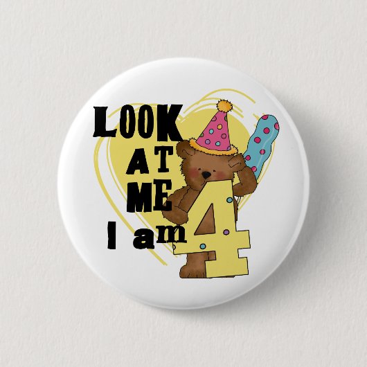 Badge Rond 5 Cm Teddy Bear I'm 4 Anniversaire Tshirts and Gifts (Devant)