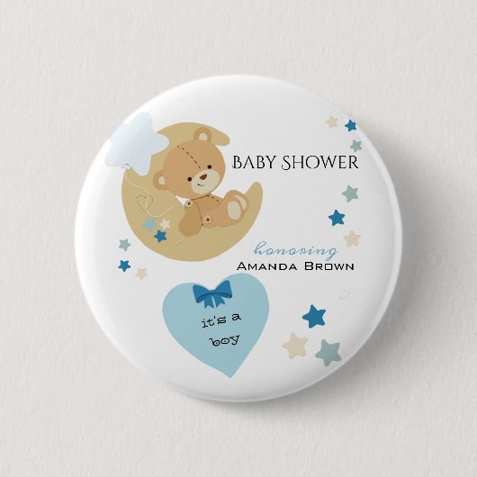 Badge Rond 5 Cm Teddy Bear Love Baby Boy Douche | (Devant)