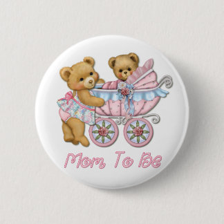 Badge Rond 5 Cm Teddy Bear Maman et Carriage - Rose
