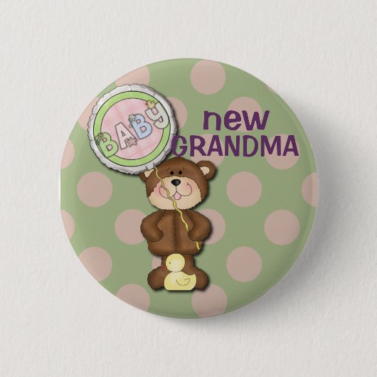 Badge Rond 5 Cm Teddy Bear rose et vert (Devant)