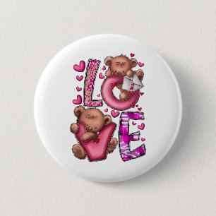 Badge Rond 5 Cm Teddy Bear Valentine Love Western Valentines Day