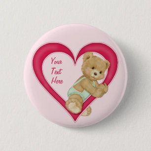 Badge Rond 5 Cm Teddy Heart - Personnaliser