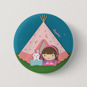 Badge Rond 5 Cm Teepee de camping fille Lapin