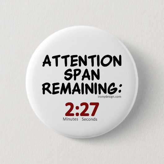 Badge Rond 5 Cm Temps D'Attention Restant : 2:27 Minutes (Devant)