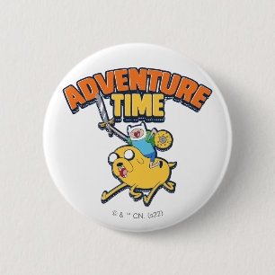 Badge Rond 5 Cm Temps d'aventure   Finn Riding Jake