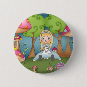 Badge Rond 5 Cm Temps de thé avec Alice - bouton