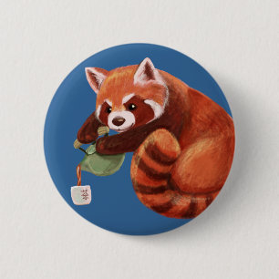 Badge Rond 5 Cm Temps de thé de panda rouge