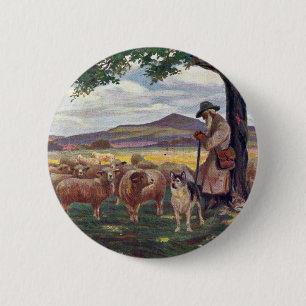 Badge Rond 5 Cm Tending the Sheep Vintage