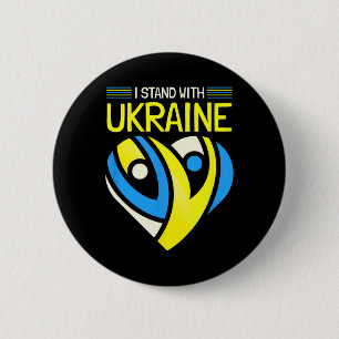 Badge Rond 5 Cm Tenez-vous avec le drapeau de l'Ukraine Anti-Pouti