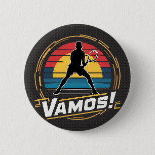 Badge Rond 5 Cm Tennis - vamos joueur style rétro sunset