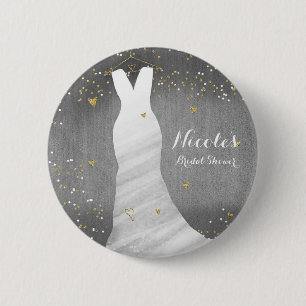 Badge Rond 5 Cm Tenue de Mariée Moderne Confettis Cœurs Enterremen