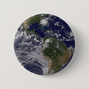 Badge Rond 5 Cm Terre Pleine Avec L'Ouragan Irène Sur La Côte Est.