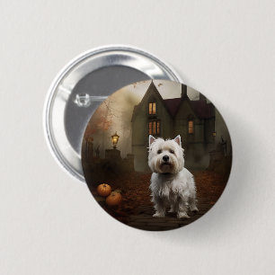 Badge Rond 5 Cm Terrier blanc de l'ouest de l'Écosse Halloween Épo