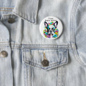 Badge Rond 5 Cm Terrier de Boston et fleurs (En situation)