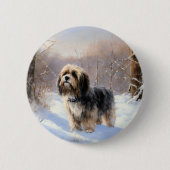 Badge Rond 5 Cm Terrier Tibétain Laissons Il Neige Noël (Devant)
