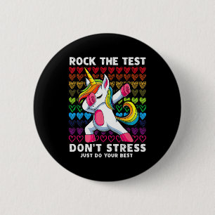 Badge Rond 5 Cm Test Day Rock The Test Dabbing Unicorn Boys Girls
