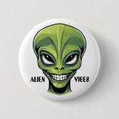 Badge Rond 5 Cm Tête Alien verte (Devant)
