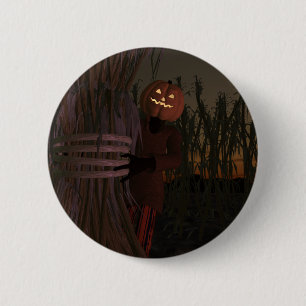 Badge Rond 5 Cm Tête Citrouille éffrayante Scarecrow