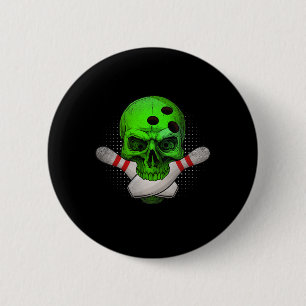 Badge Rond 5 Cm Tête Crâne Boule de Bowling & Quilles Joyeux Hallo